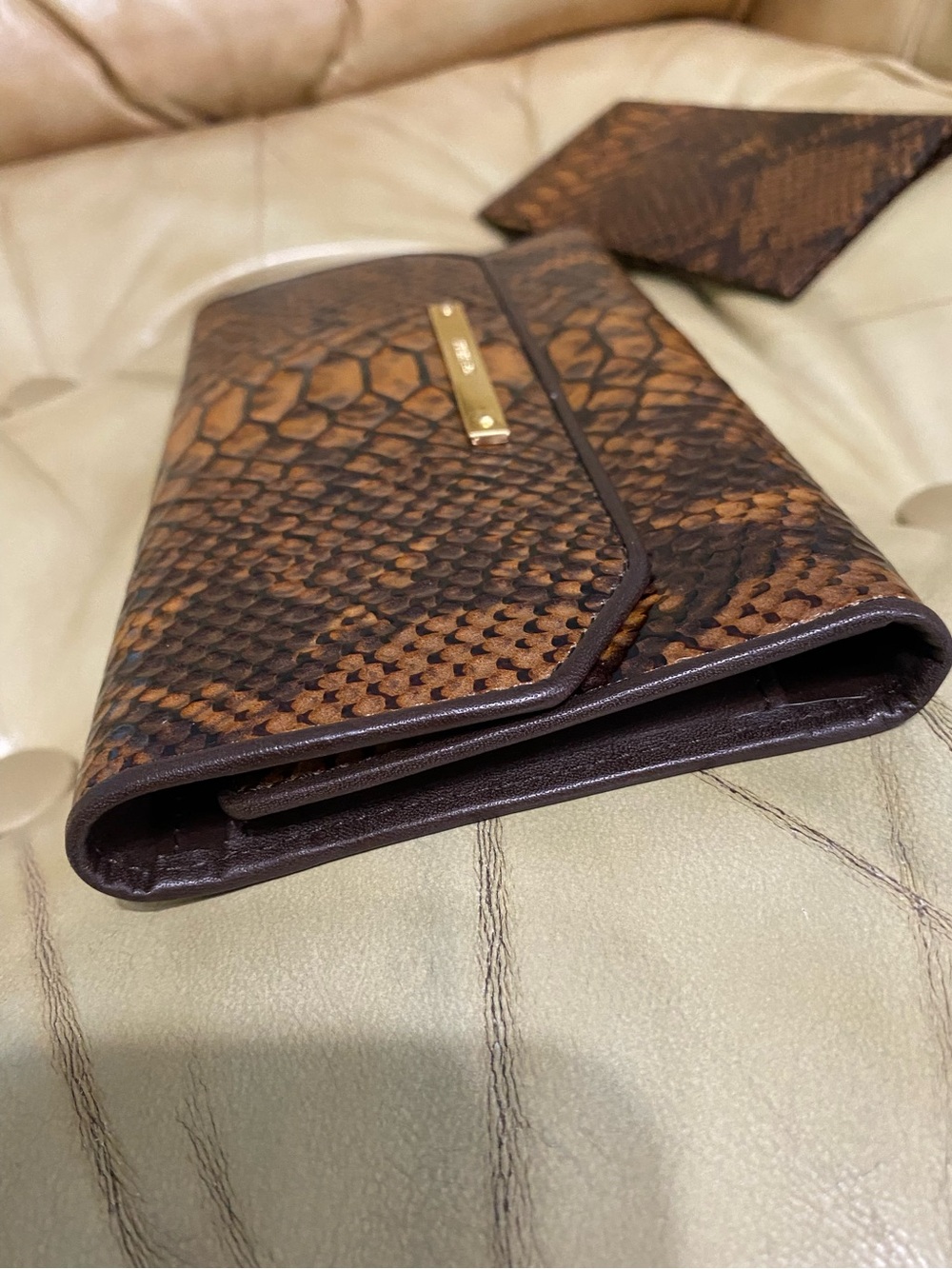 NWT Brahmin Checkbook Wallet Tortoise Seville Retired Snake Print Leather - Picture 11 of 12